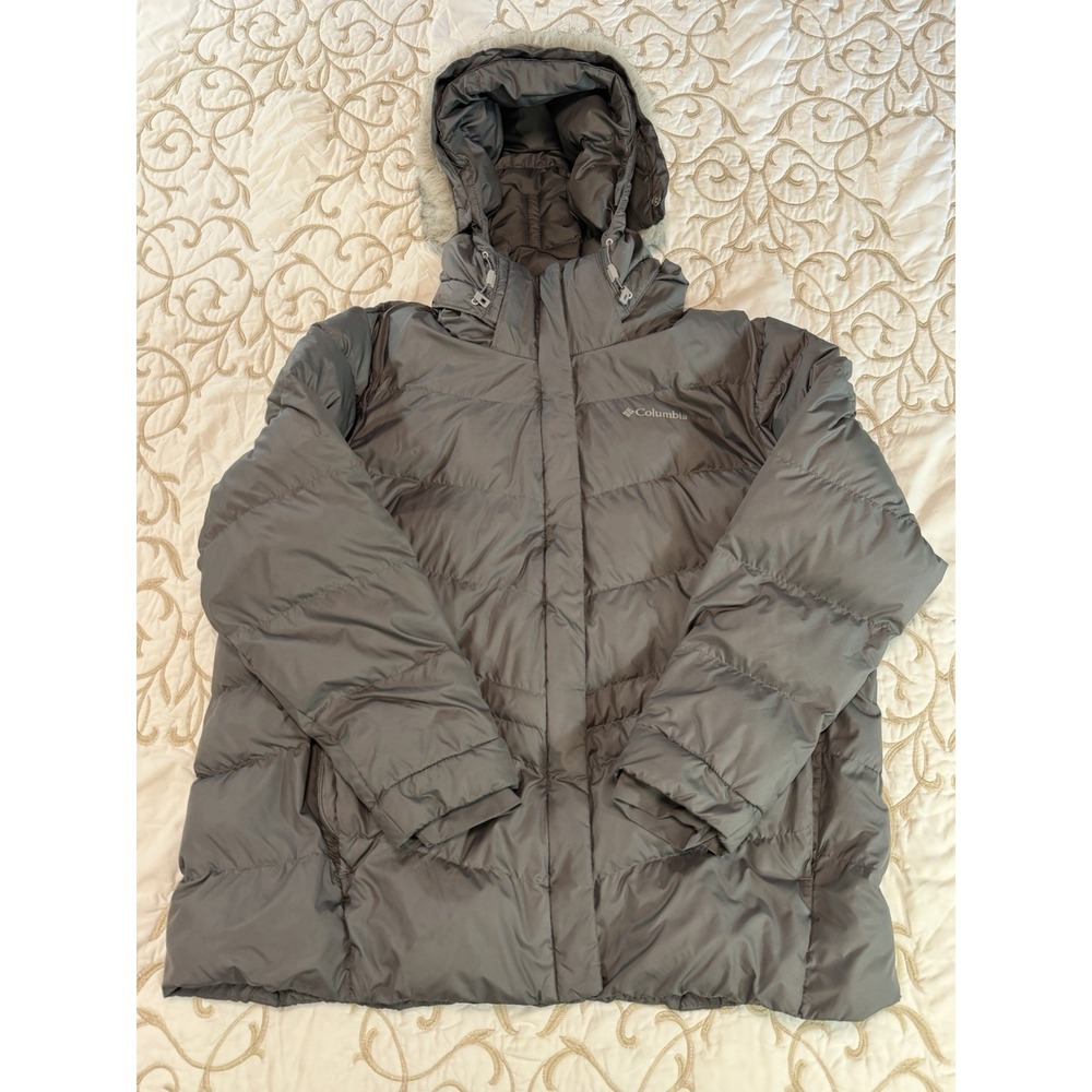 Columbia Peak to Park Womens 1X Puffer Jacket Gray Faux Fur Hood Winter Coat